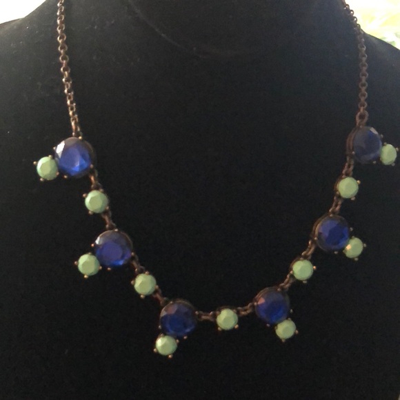 J. CREW Factory Royal blue & mint statement necklace. - Picture 2 of 3